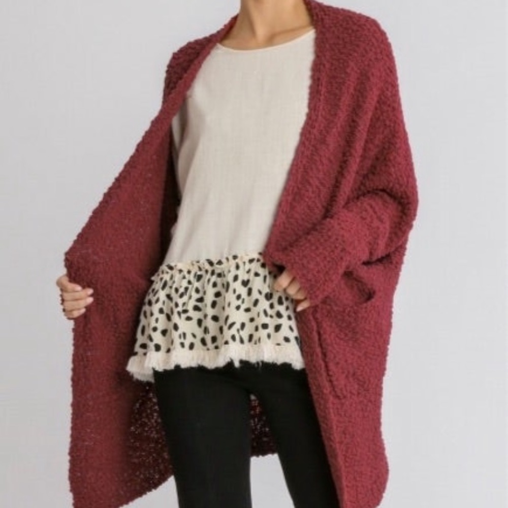 Umgee red popcorn cardigan knit duster sweater with pockets - Picture 1 of 2
